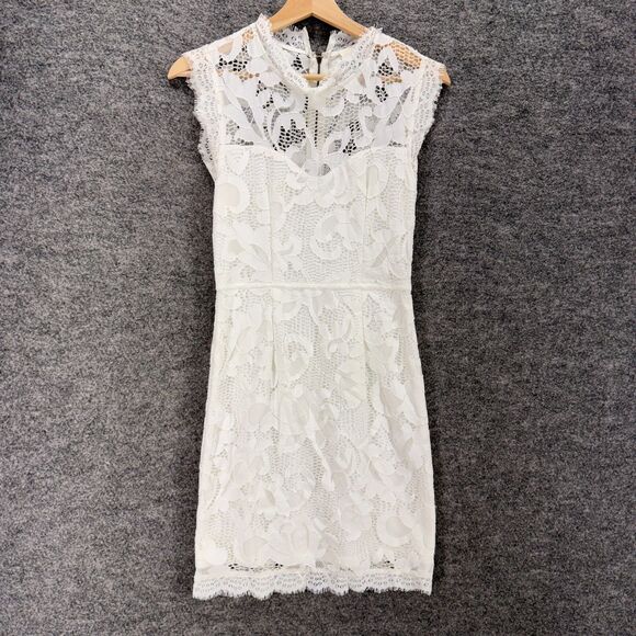 Sans Souci Dresses & Skirts - Sans Souci Dress Women S Small White Floral Crochet Shift Midi Zipper Crew Neck